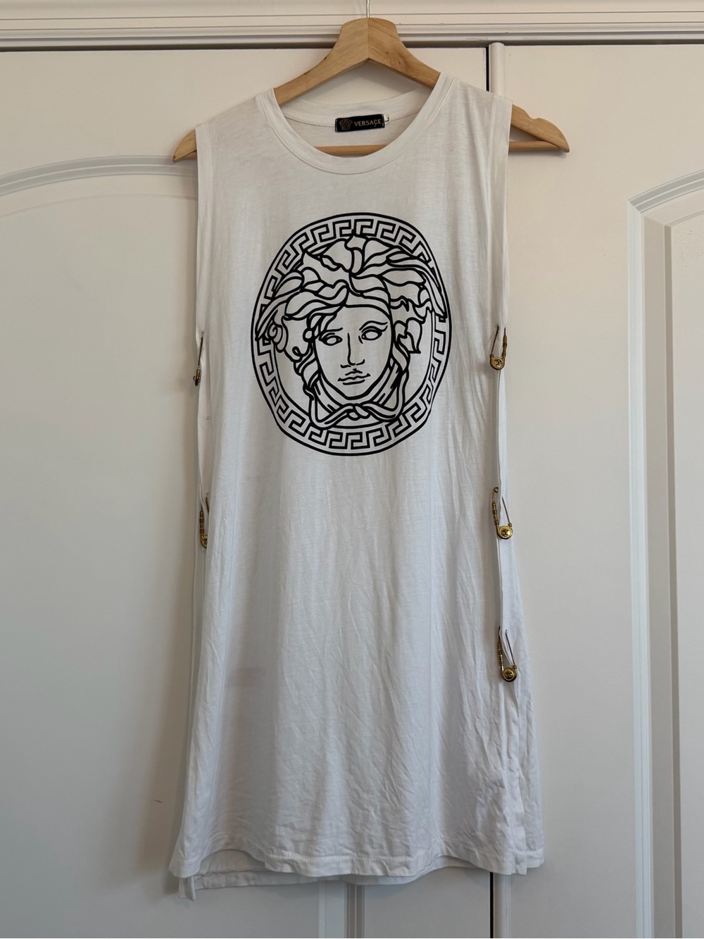 Versace White Sleeveless Medusa Print Midi Dress